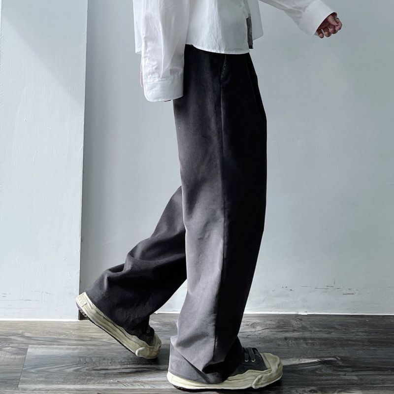 Fine-Rib Corduroy Straight Trousers