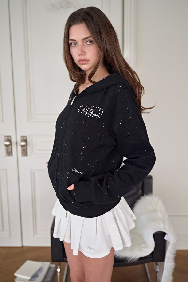 Twinkle Dust Hooded Zip-up, Black