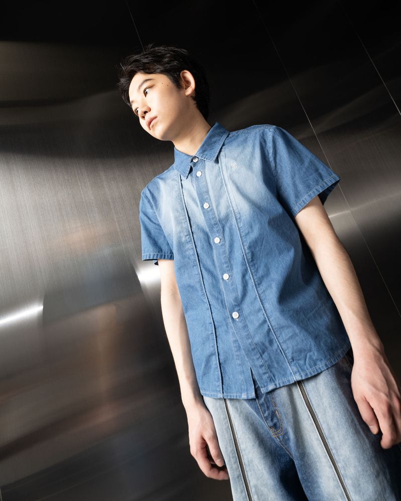 Washed Denim Half Shirt (Blue)