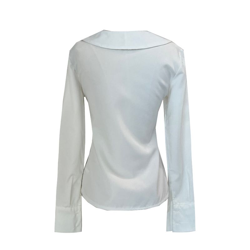 Opening V-neck basic silhouette long sleeve shirt (2 colors)