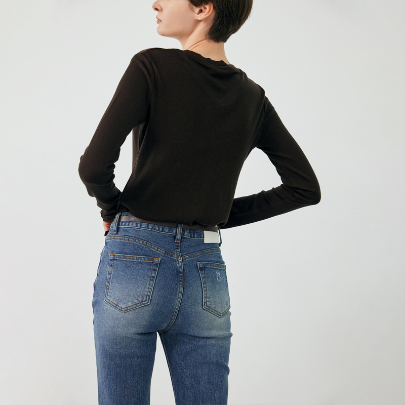 Middle blue wide boots cut - D002