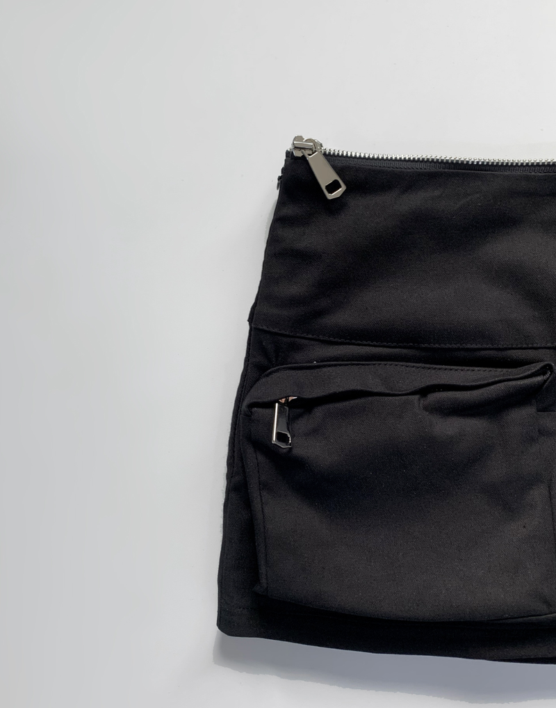 Focus y2k Zipper Cargo Skirt (black)
