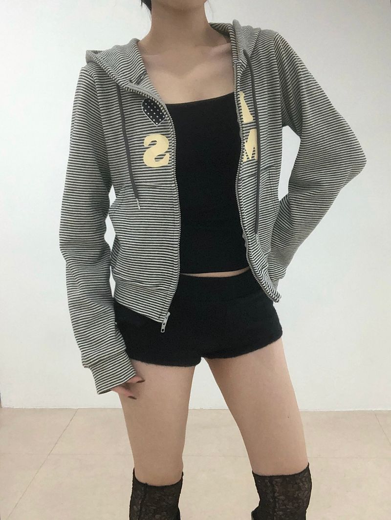 Heart Dot Stripe Hoodie Zip-up