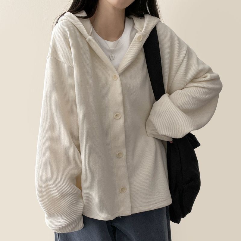 Tied Snap Hooded Cardigan