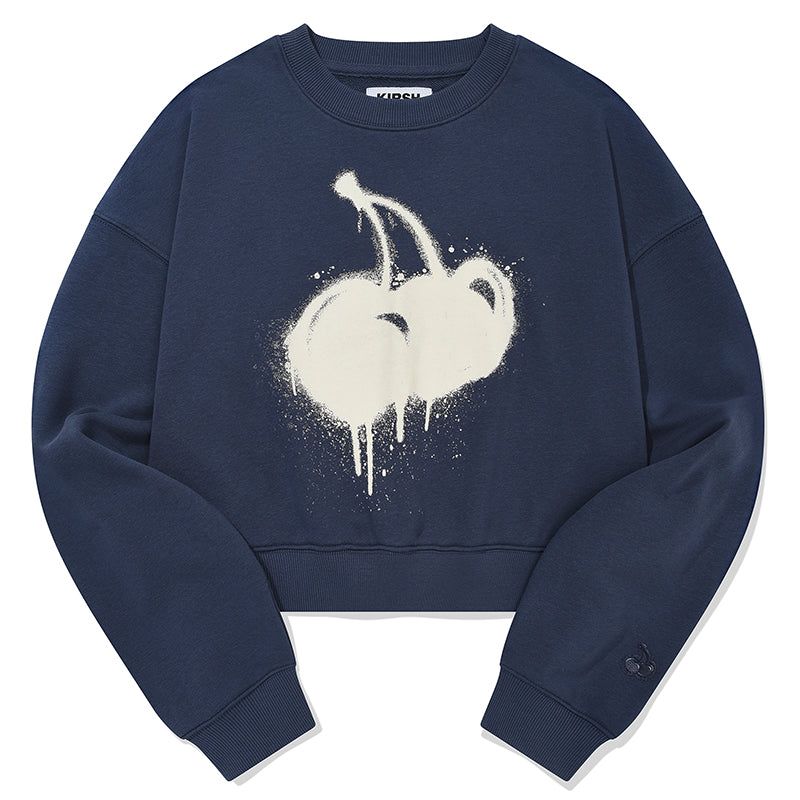 MELTING CHERRY PRINTED CROP SWEATSHIRT [NAVY]