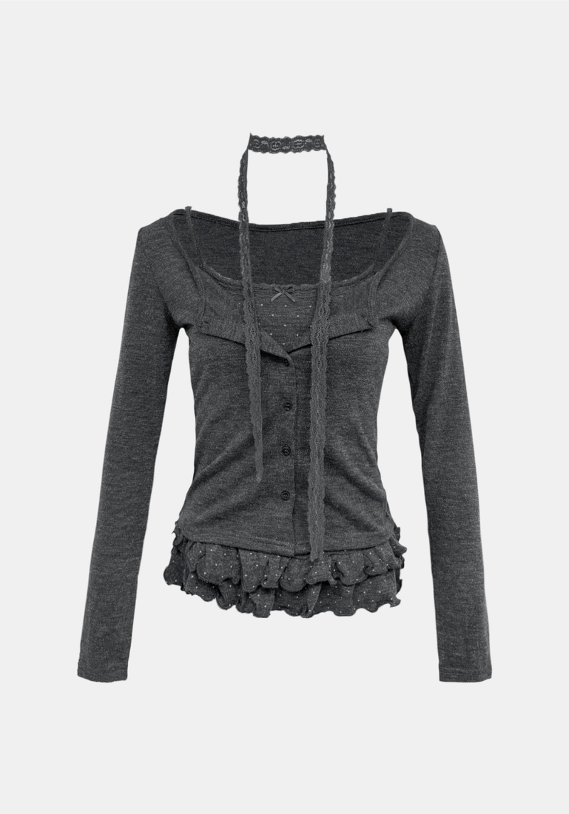 Dot Frill Lace Cardigan Set