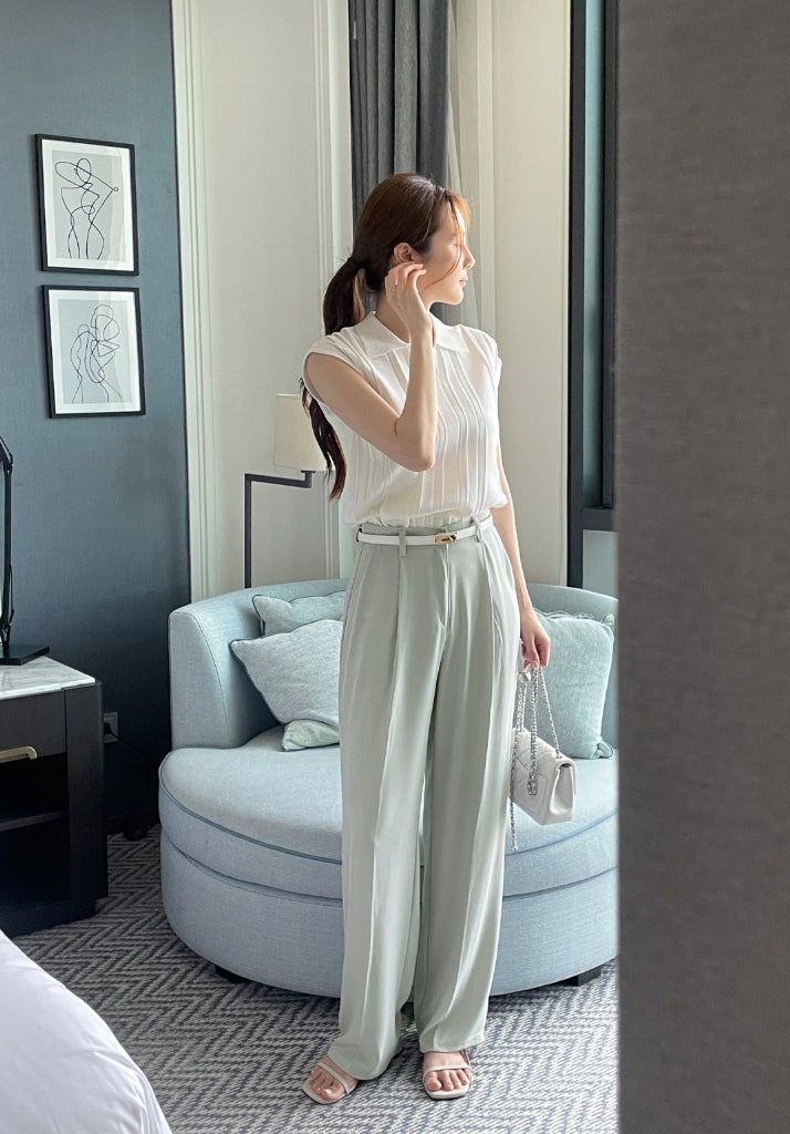 Bico Ribbed Collar Cap Sleeve Knit