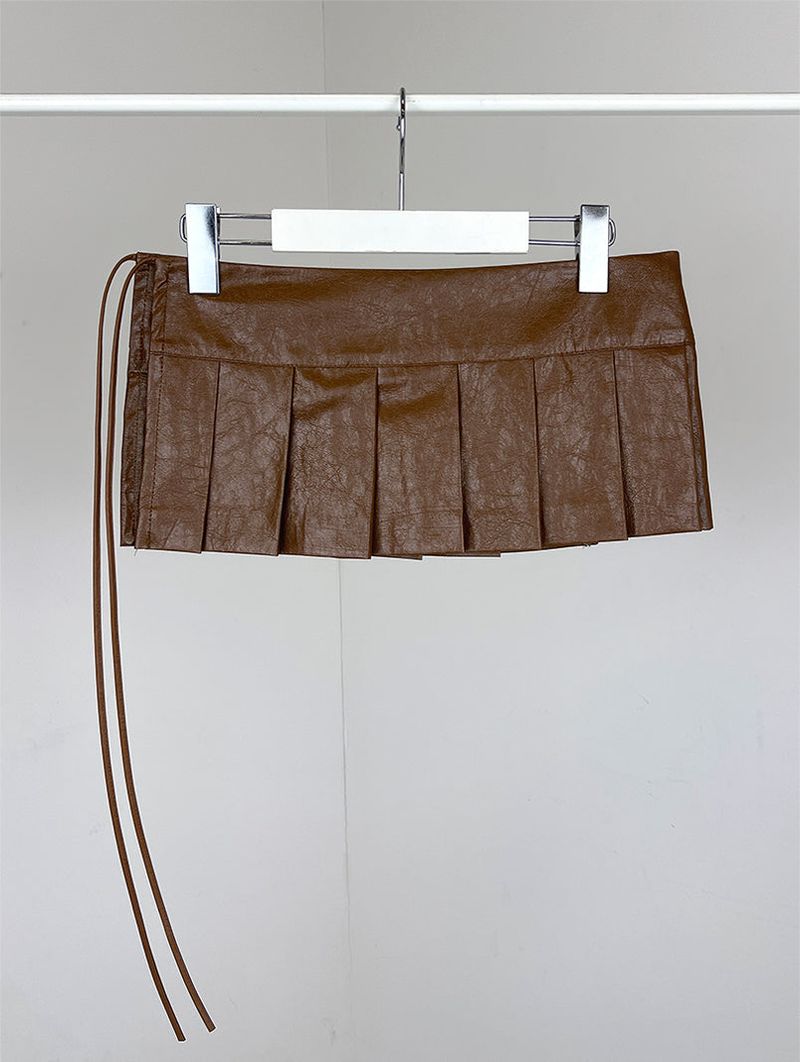 PLEATS LEATHER BELT SKIRT (2C)