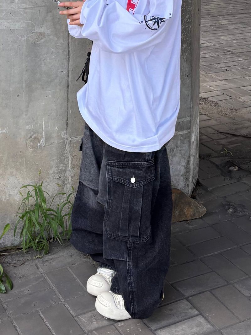 denim button cargo pants