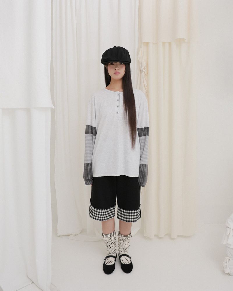 CHECK FOLDING BERMUDA SWEATPANTS