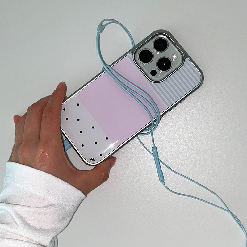 [MADE] DOTTY STRIPE PHONE CASE PINK (epoxy silver bumper)