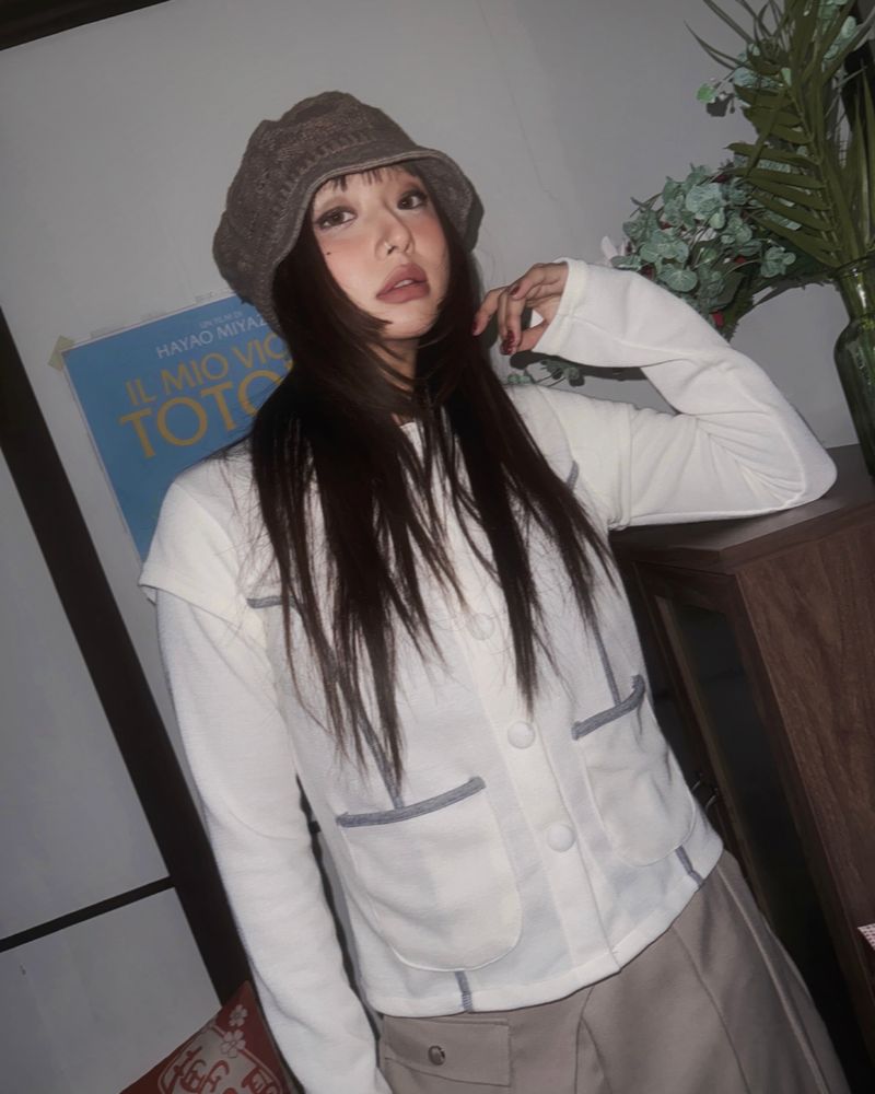 (2color) Piping Layered Sleeve Cardigan