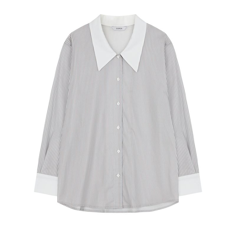 Big collar Stripe Blouse Blue
