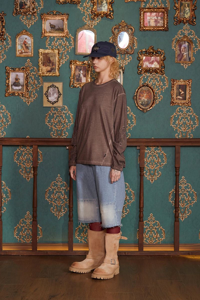 DYED ARGYLE LONG SLEEVE T SHIRT / BROWN