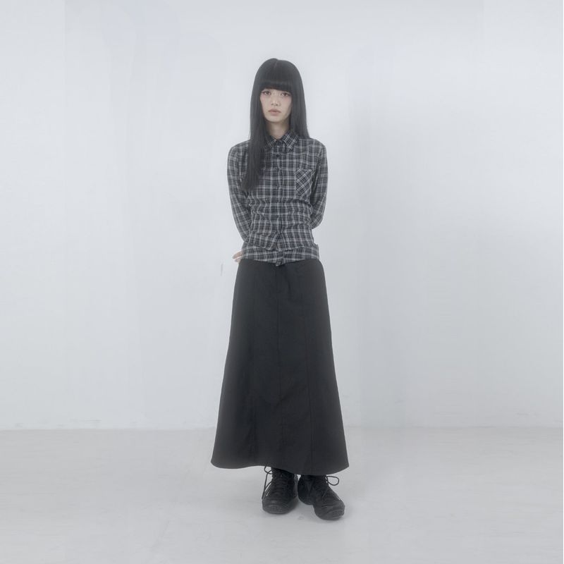 Folded check maxi skirt 001