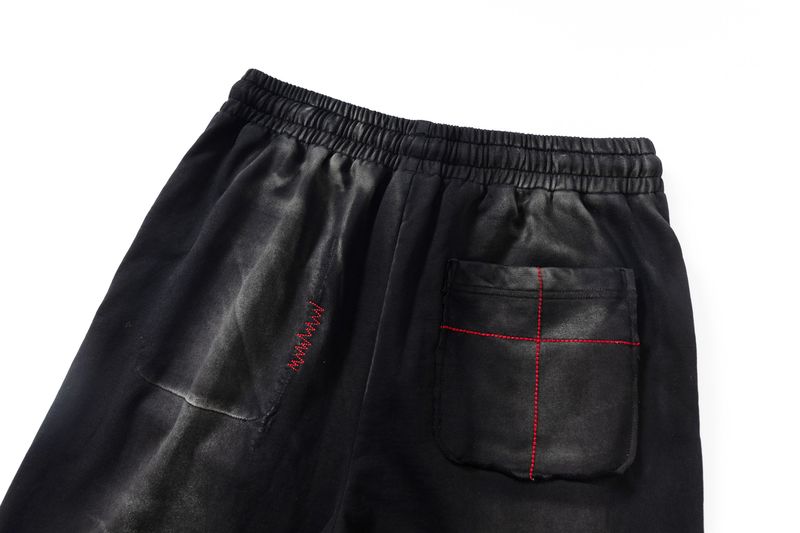 WASHED DISTRESSED RANDOM STITCH HOT-STUDDED DRAWSTRING SWEATPANTS
