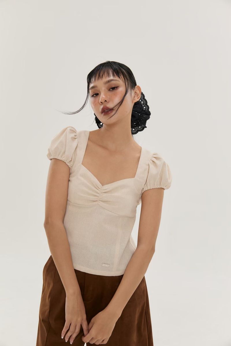 EVIE avery PUFFED SLEEVE TOP CREAM
