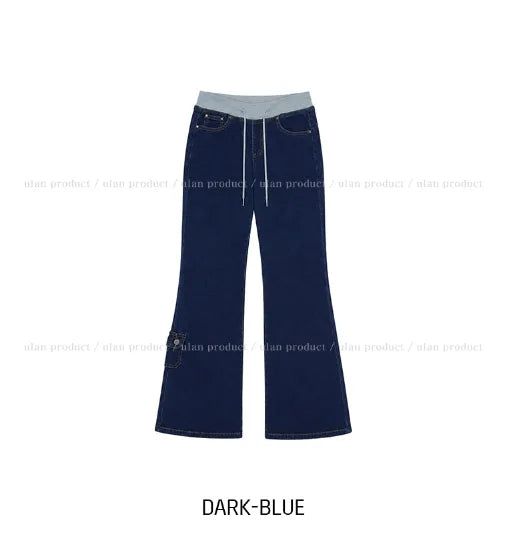 Shiff Ribbed Banding Bootcut Denim Pants