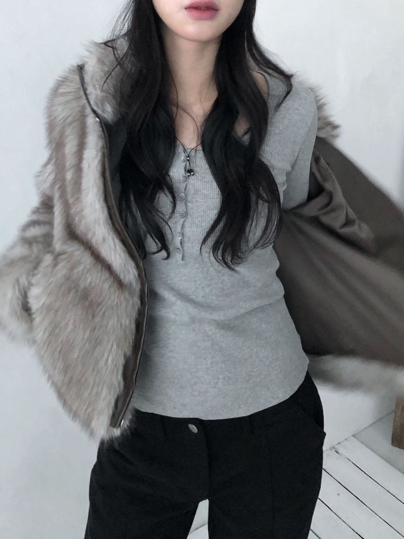 Fox fur zip-up