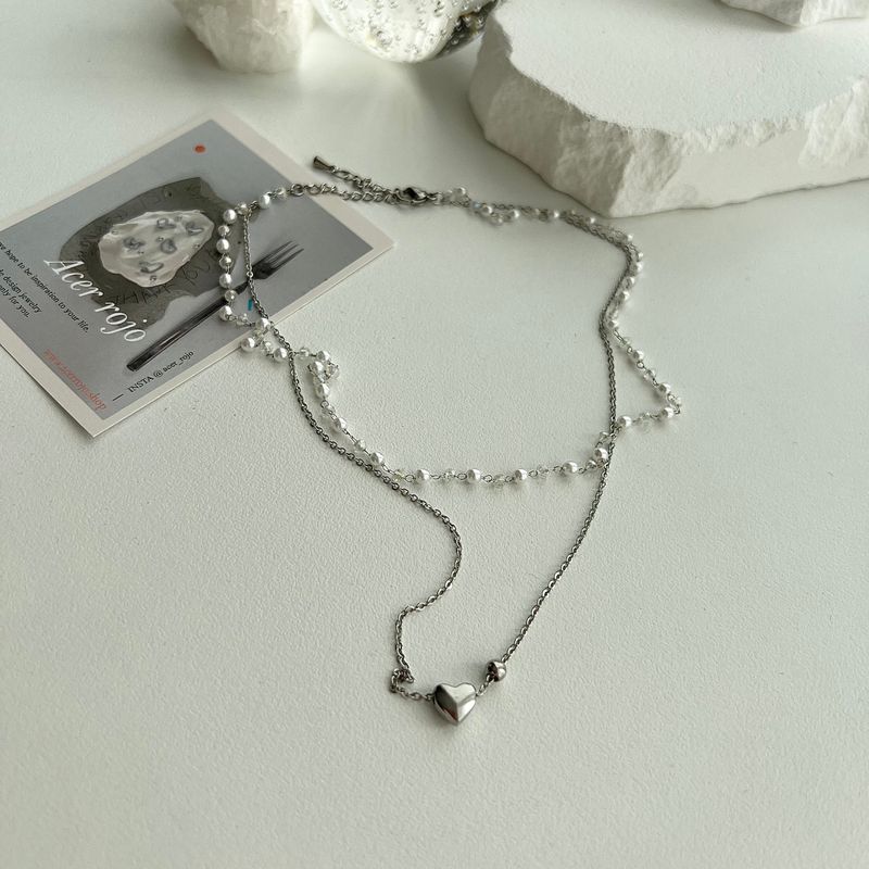 tyu Pearl Beads Heart Ball Scenic Steel Titan Choker Short Layered Guest Necklace
