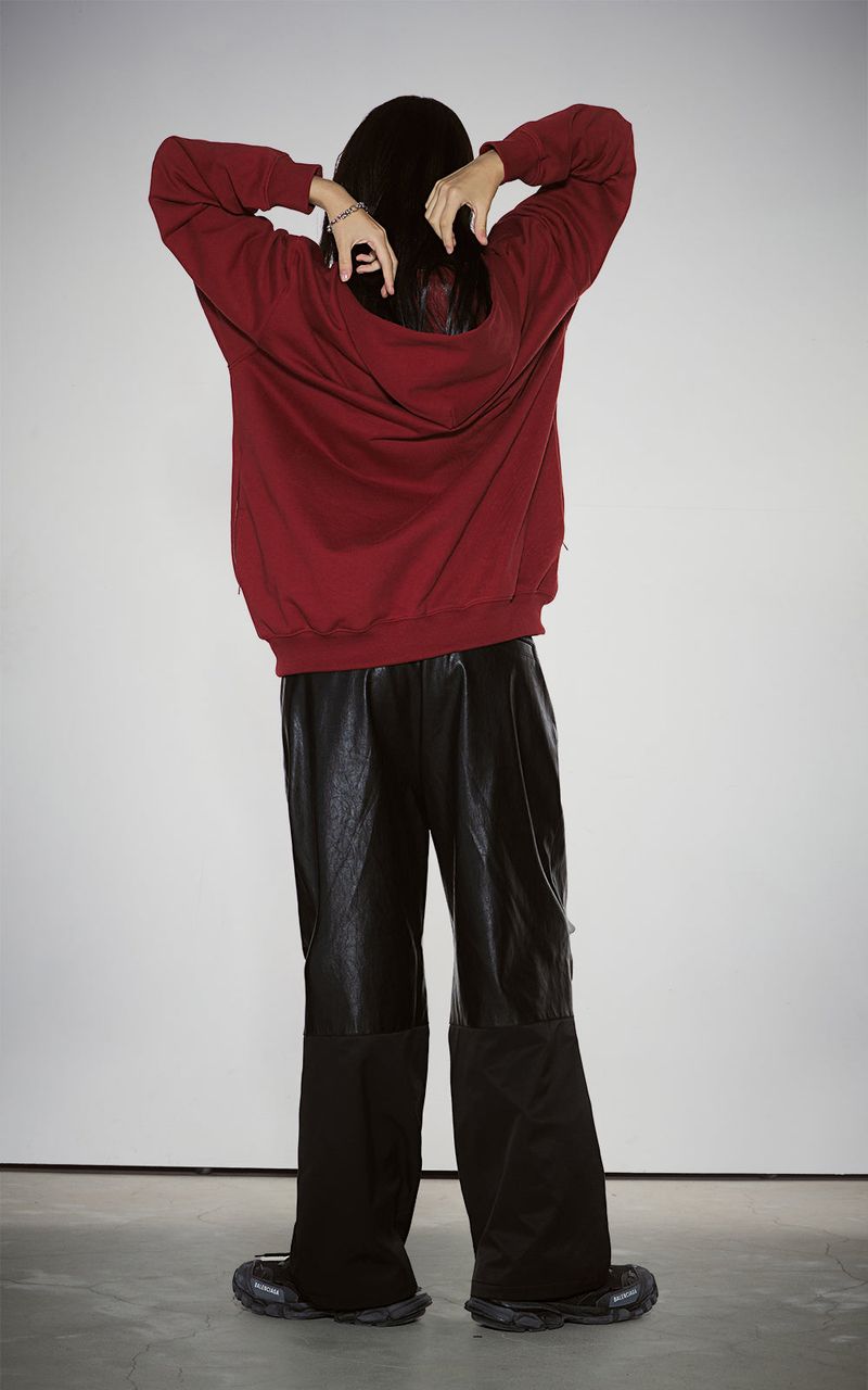 HAIF-ZIP HOODIE (LONG)_DARK RED
