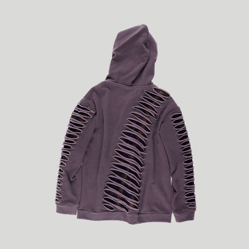 SLASHED CHECK HOODIE: PURPLE