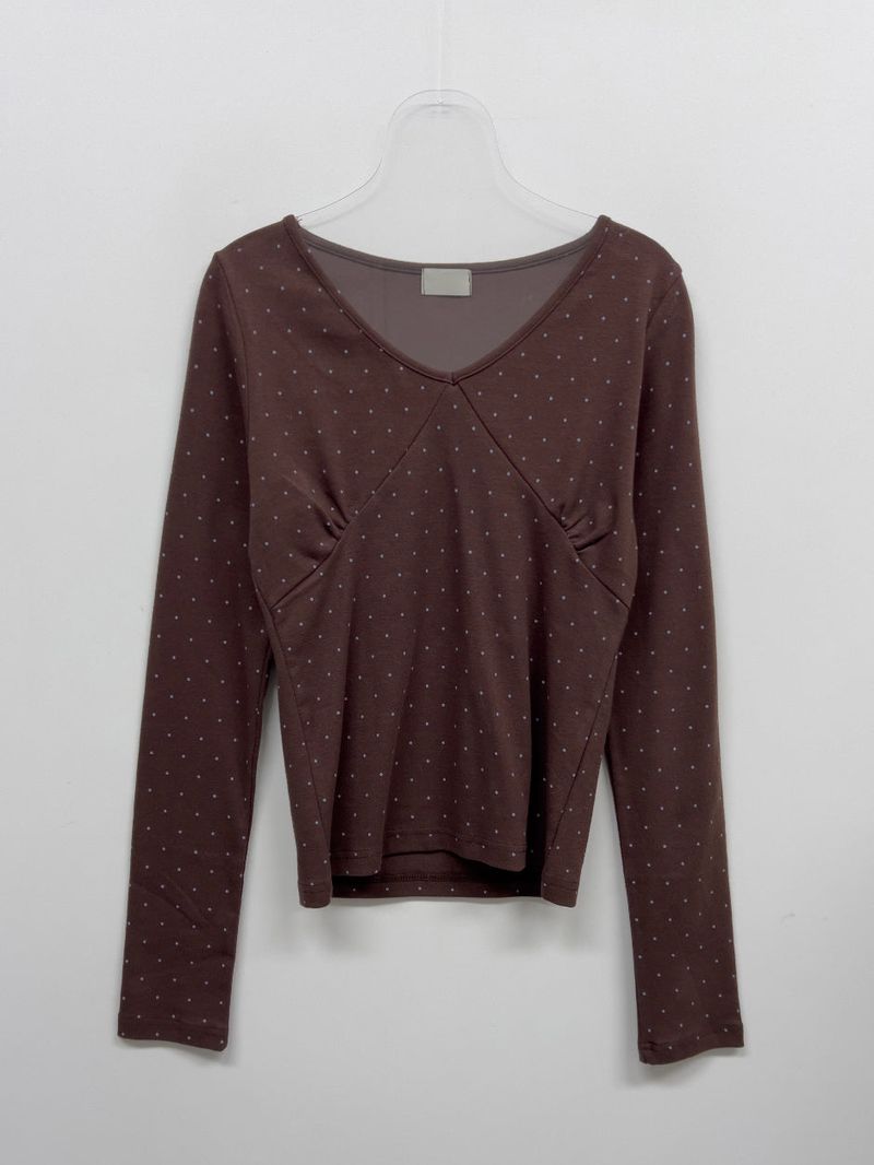 Dot Shirring V-Neck T-Shirt