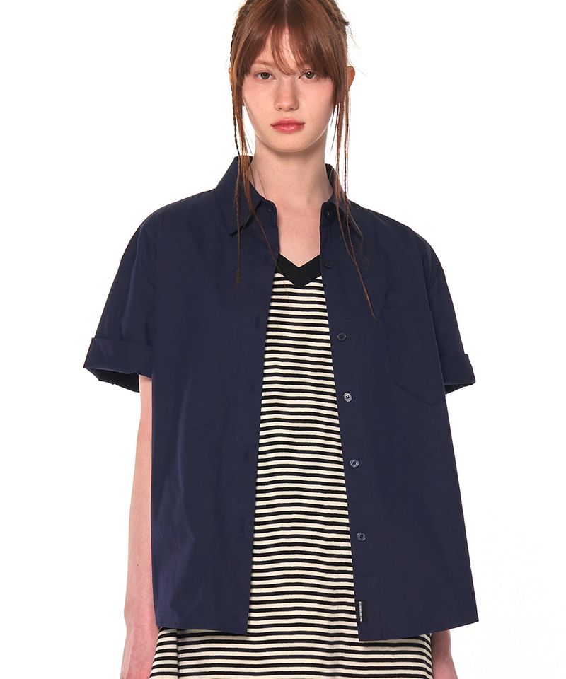 ZIZEMUSEUM(ジゼミュージアム)の「HALF COTTON OVERFIT SHIRTS (NAVY)(Tops)」