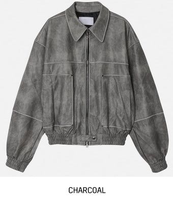 fade crack washed balloon leather jacket