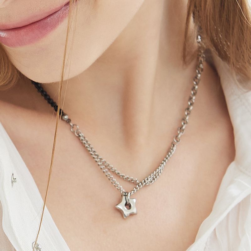 Bold Star Mix Chain Surgical Necklace