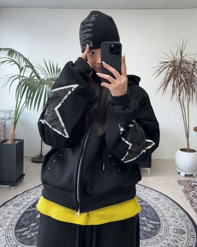 Rubid Crack Star Hood Zip-Up