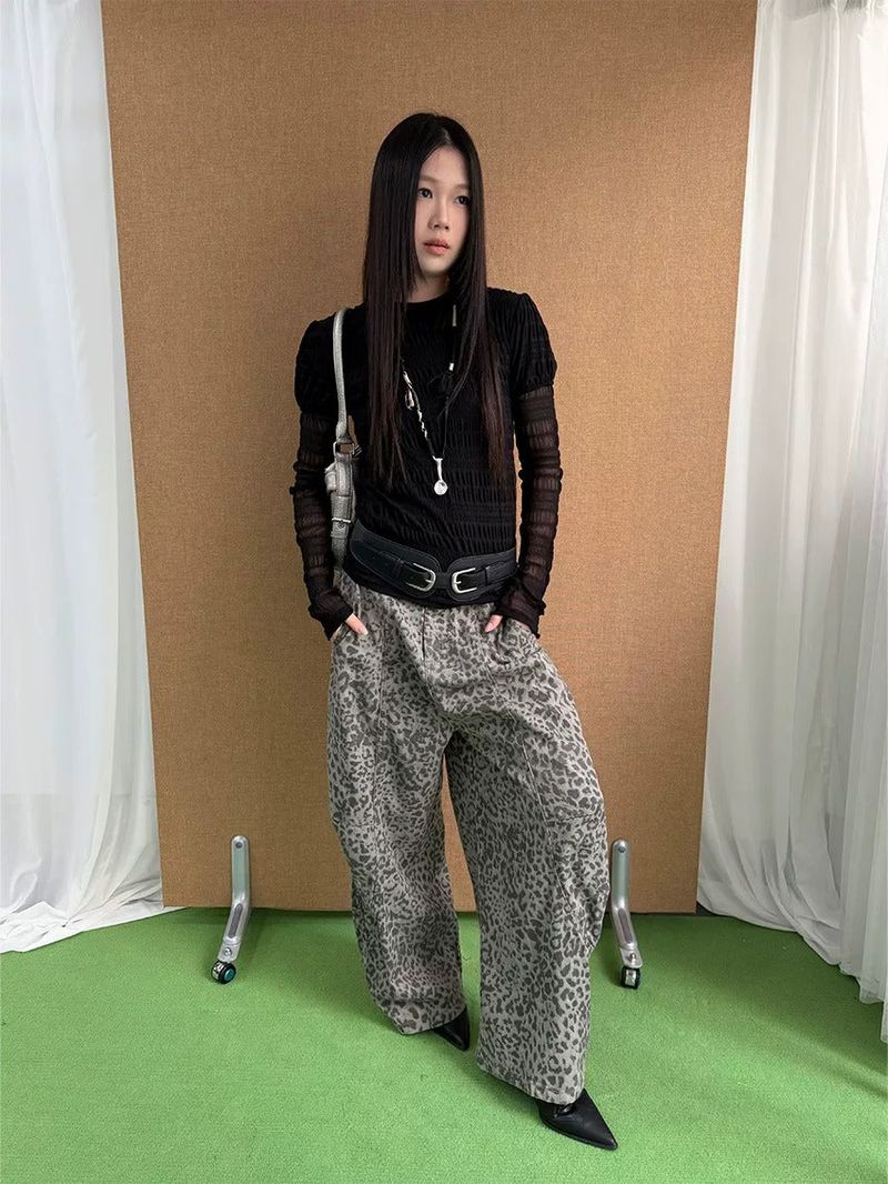 Leopard Cool Wide Curved Pants