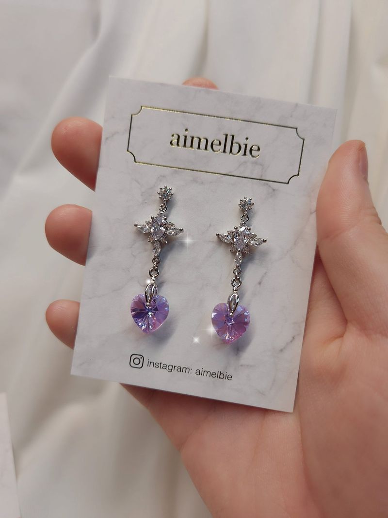 Angelic Heart Crystal Earring - Violet