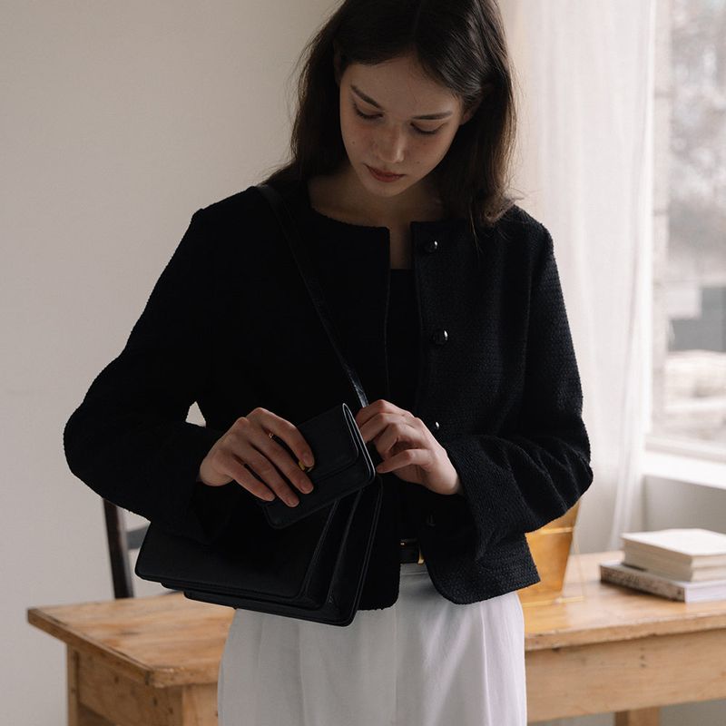 Minimal Tweed Jacket - Black
