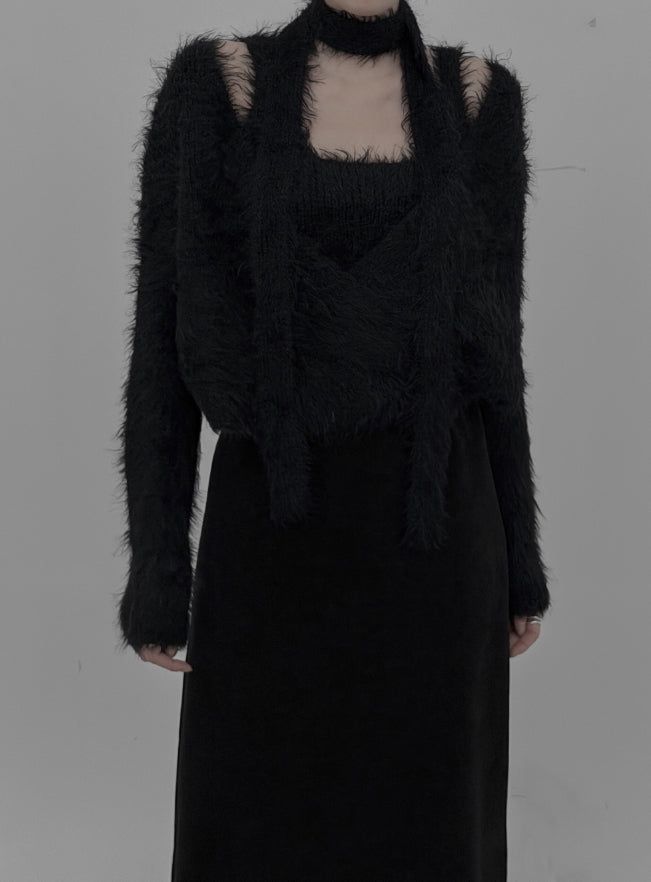 mnem（ムネム）の「Muffler Set Sleeveless Fur Wrap Cardigan（Tops）」