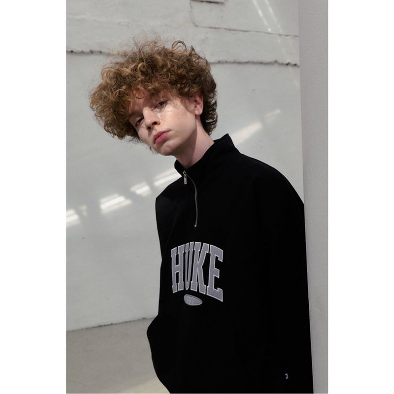 HUKE ロゴ ネイビー ハーフジップアップ MTM