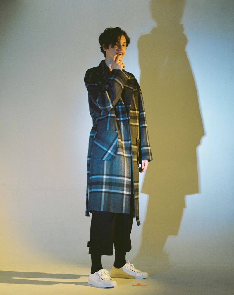 OVERSIZE WOOL CHECK ROBE COAT (Charcoal)