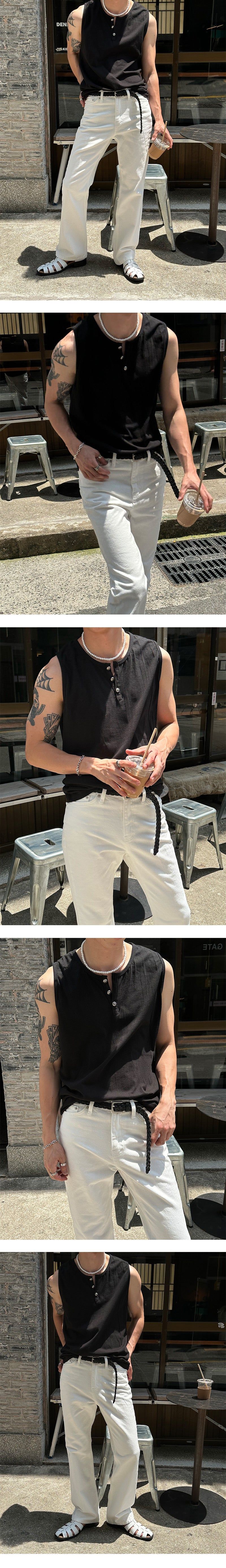 [S/S] Button henry neck sleeveless (3color)
