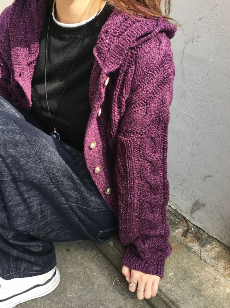 Witty Cable Hooded Knit Cardigan (5c)