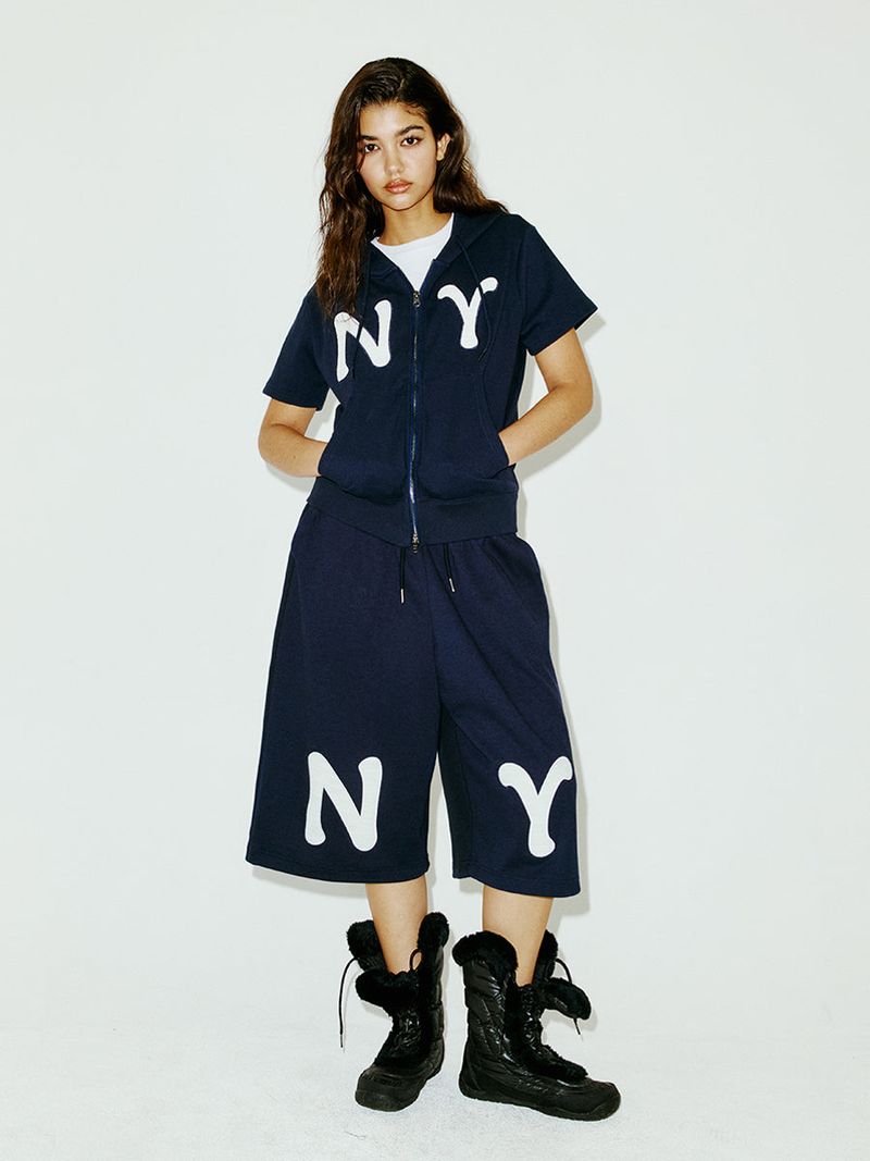 NY APLIQUE SS HOOD ZIP UP NAVY