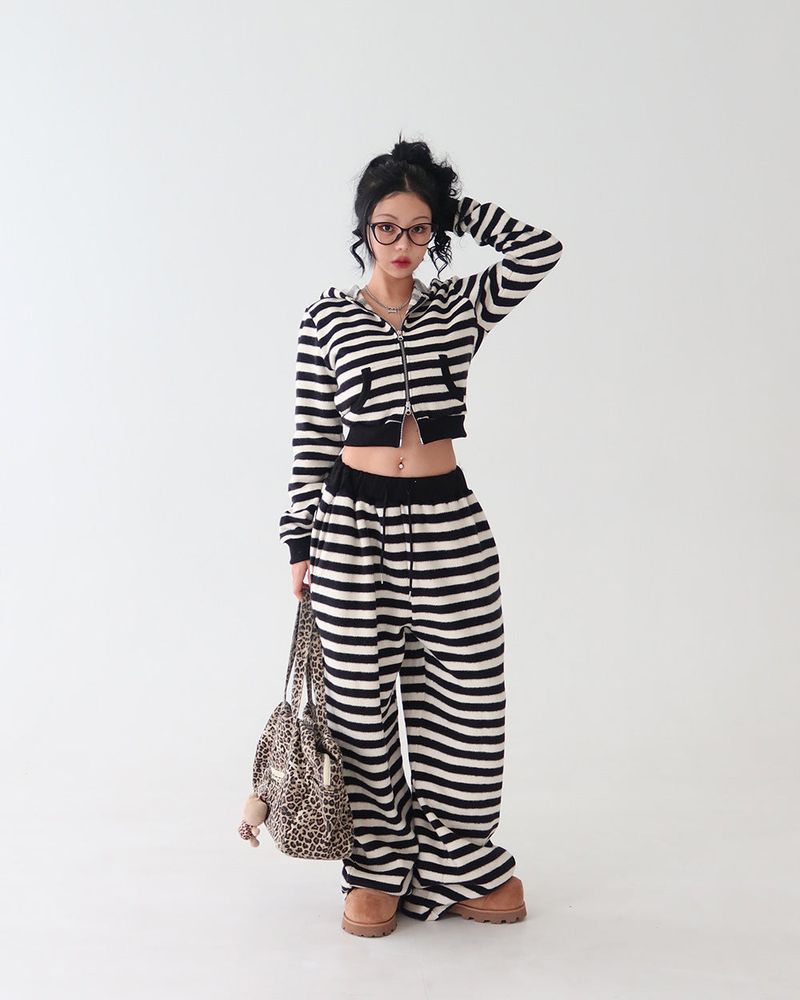 Tsuki Stripe Hooded Zip-Up Jacket