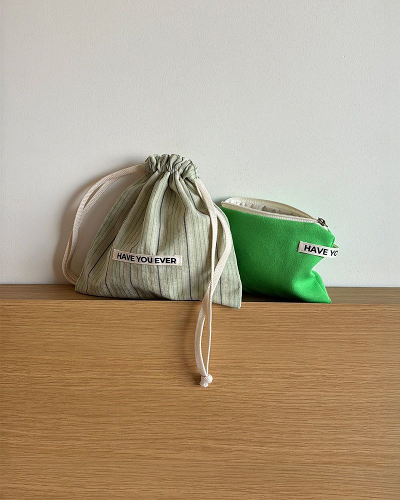 Vivid soft cotton flat pouch - green , S size