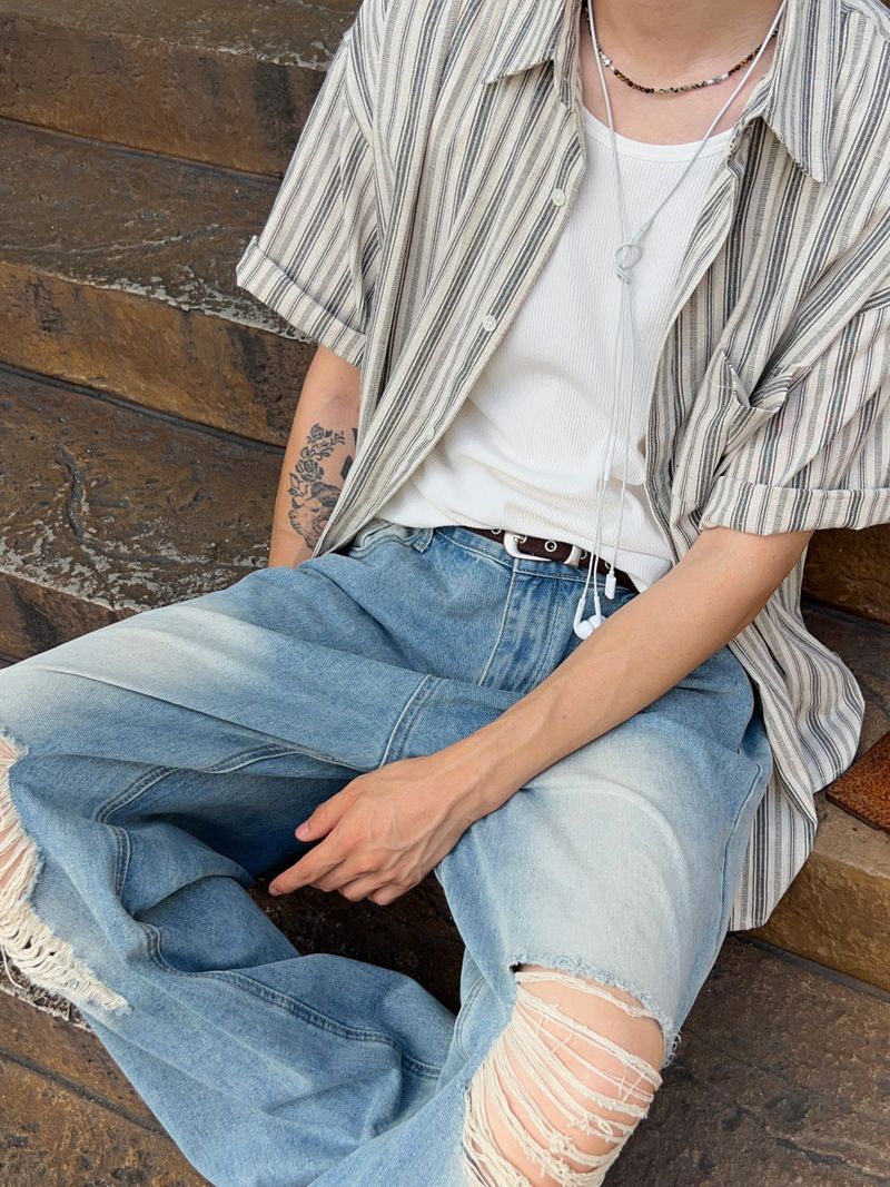 Frayed Distressed Denim Pants – S/M/L (2 Colors)