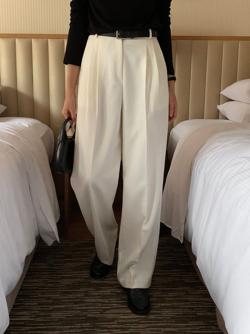 luch wool pintuck wide slacks
