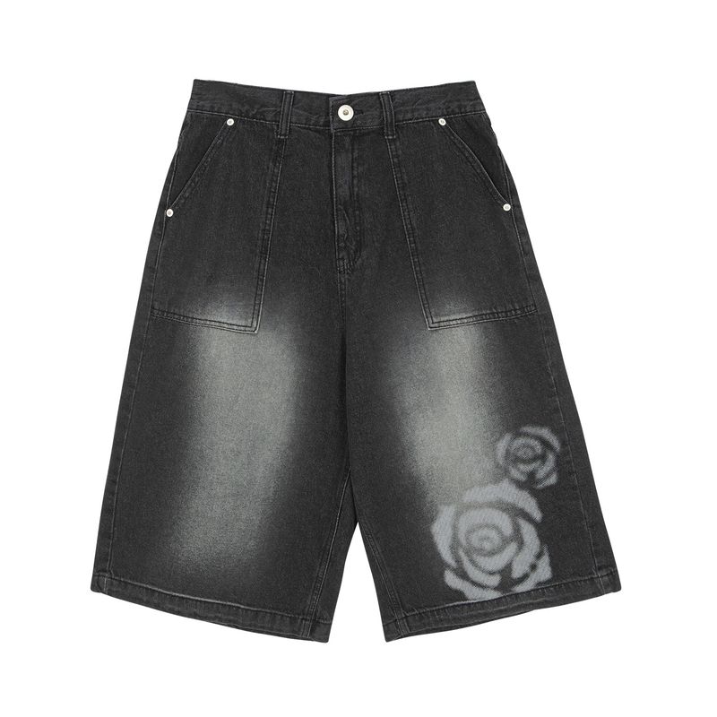 Fire Rose Bermuda Denim Pants Black