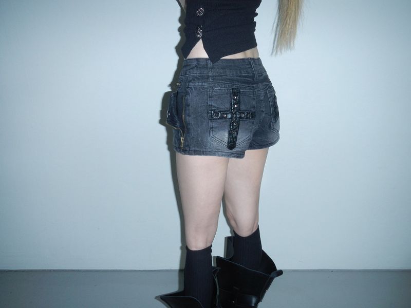 skeleton denim shorts