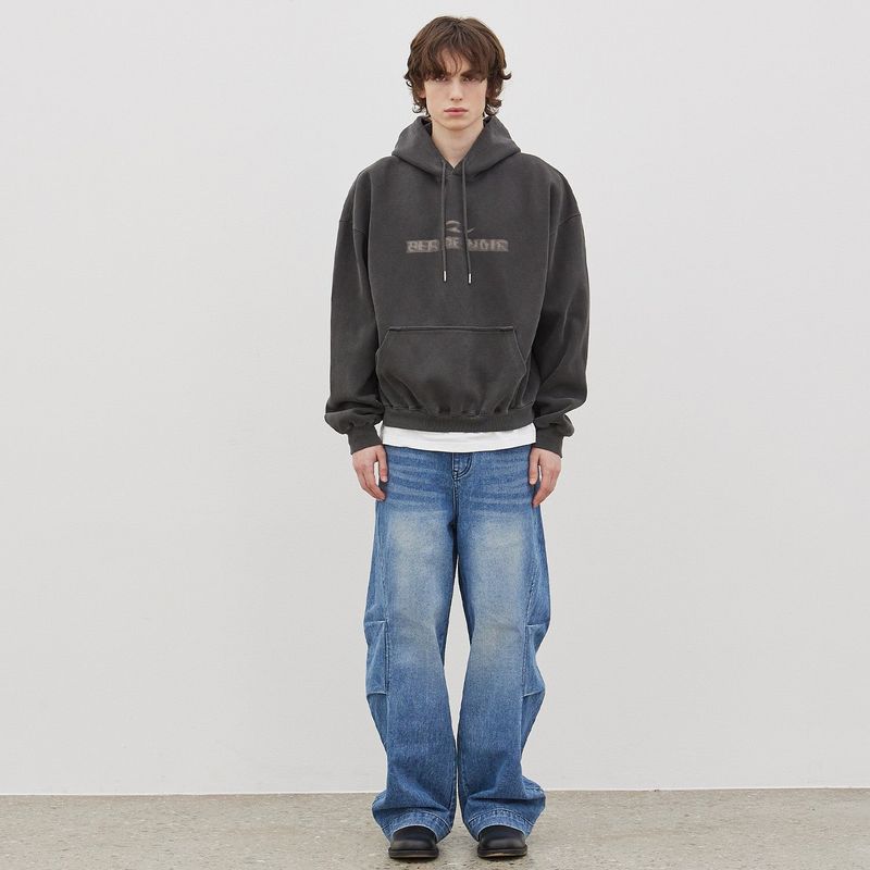 Curved two-tuck Side Denim Pants (Blue)