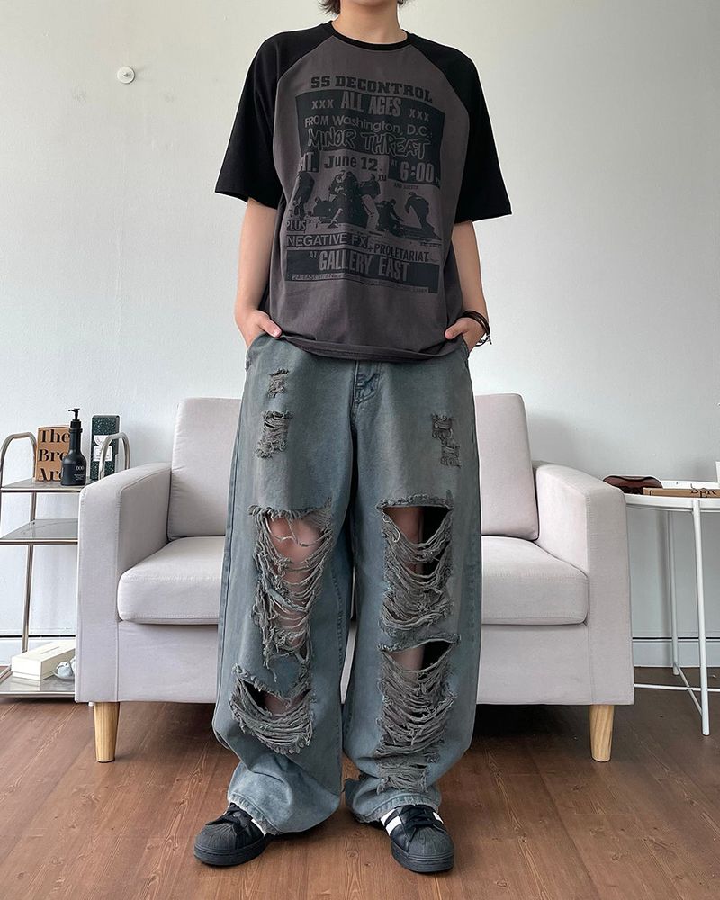 Damage Washing Denim Pants