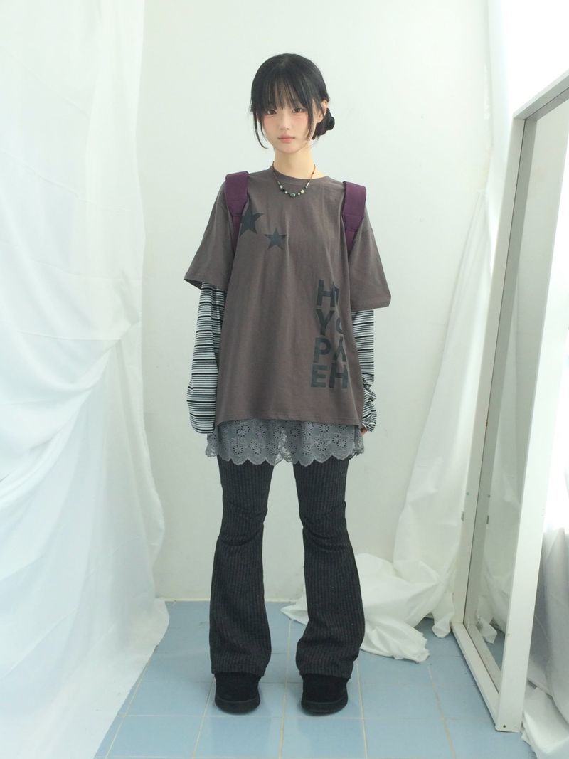 Stripe bootcut banding pants