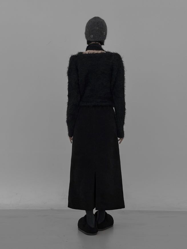 Tet suede slit long skirt